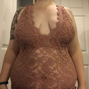 Pink Lace See-Through Bodysuit